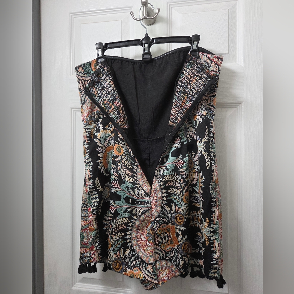 Lulu's Bohemian Perfection Strapless Black Multicolor Paisley Tassel Romper XL - Picture 11 of 14